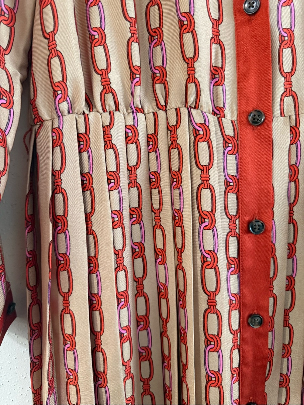 Ann Taylor Red and Cream Patterned Belted Midi Dress - Picture 6 of 11
